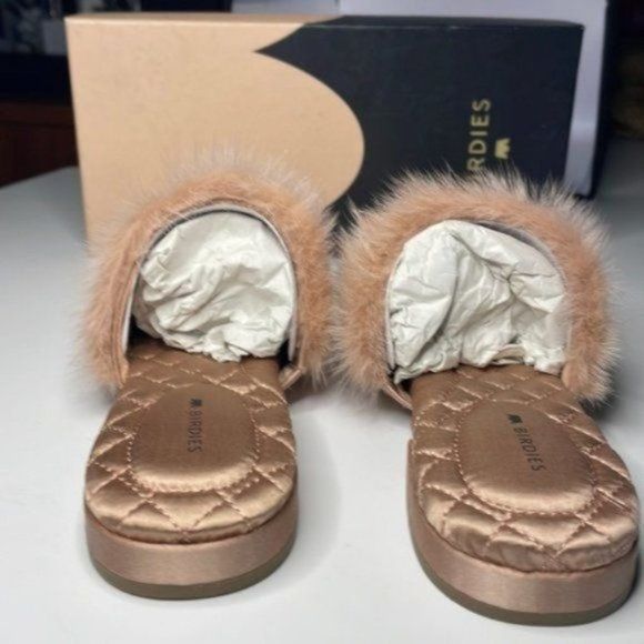 Birdies The Dove French Rose Slip On Mink Fur Pointed Toe Mules - Picture 5 of 7